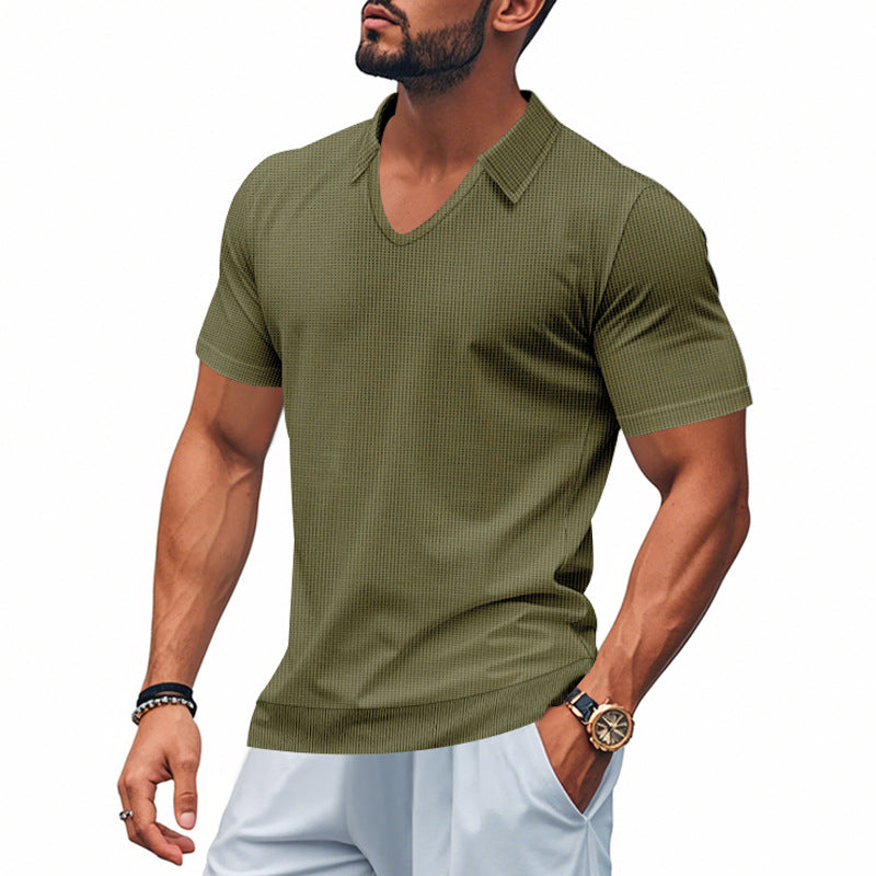 Heren Poloshirt – V-hals – Relaxte Pasvorm – Ademend Katoen – Casual Stijl