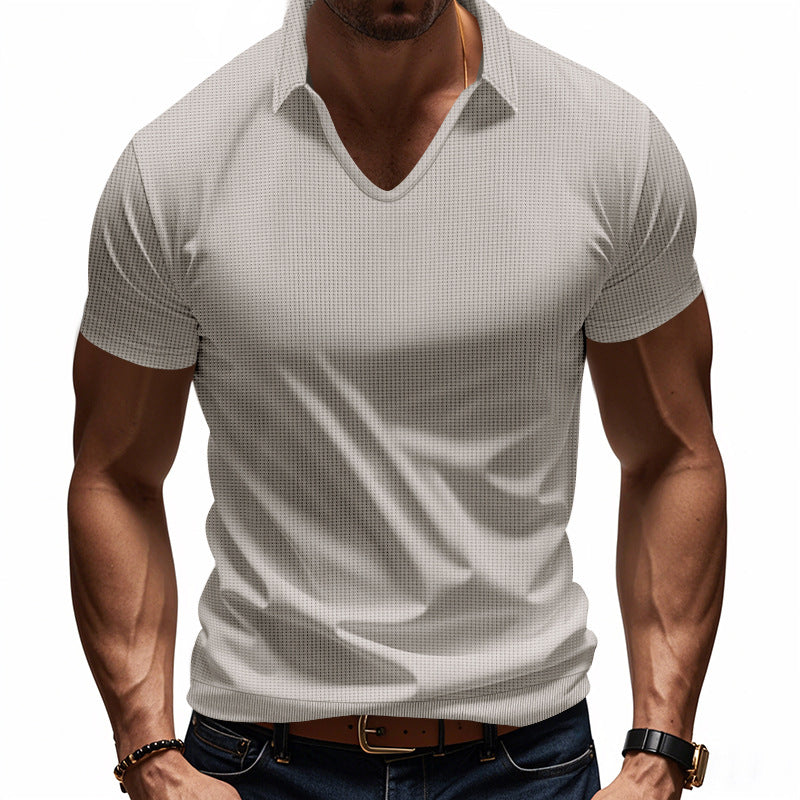 Heren Poloshirt – V-hals – Relaxte Pasvorm – Ademend Katoen – Casual Stijl