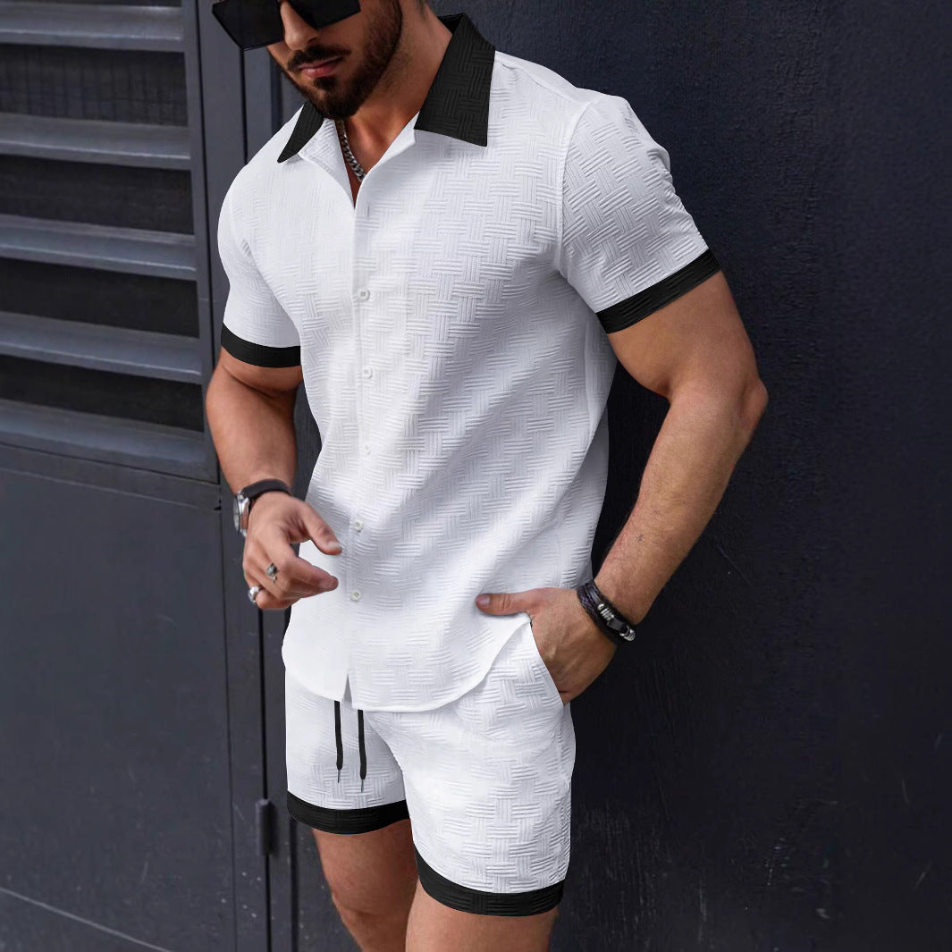 Heren Overhemd Korte Mouw – Slim Fit – Textuurstof – Knoopsluiting – Casual Look