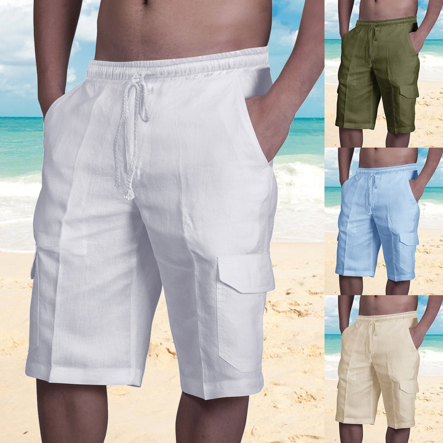 Heren cargo short – Relaxed fit – Ademend materiaal – Flapzakken – Elastische tailleband