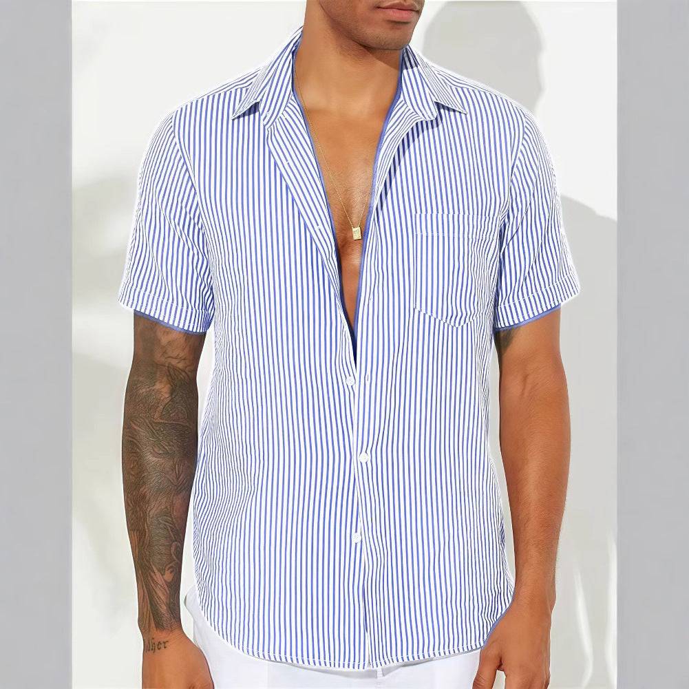 Heren Overhemd – Relaxed Fit – Korte Mouw – Gestreept – Ademend Natural Fabric