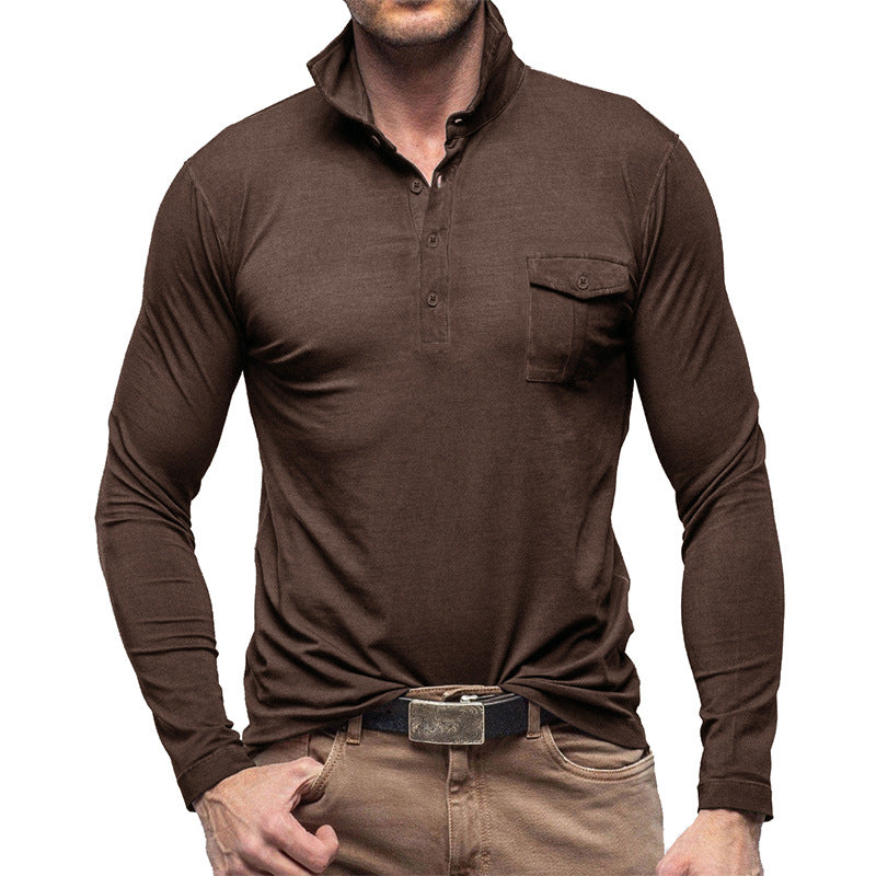 Heren Henley Polo Shirt – Katoen – Regular Fit – Lange Mouwen – Borstzak