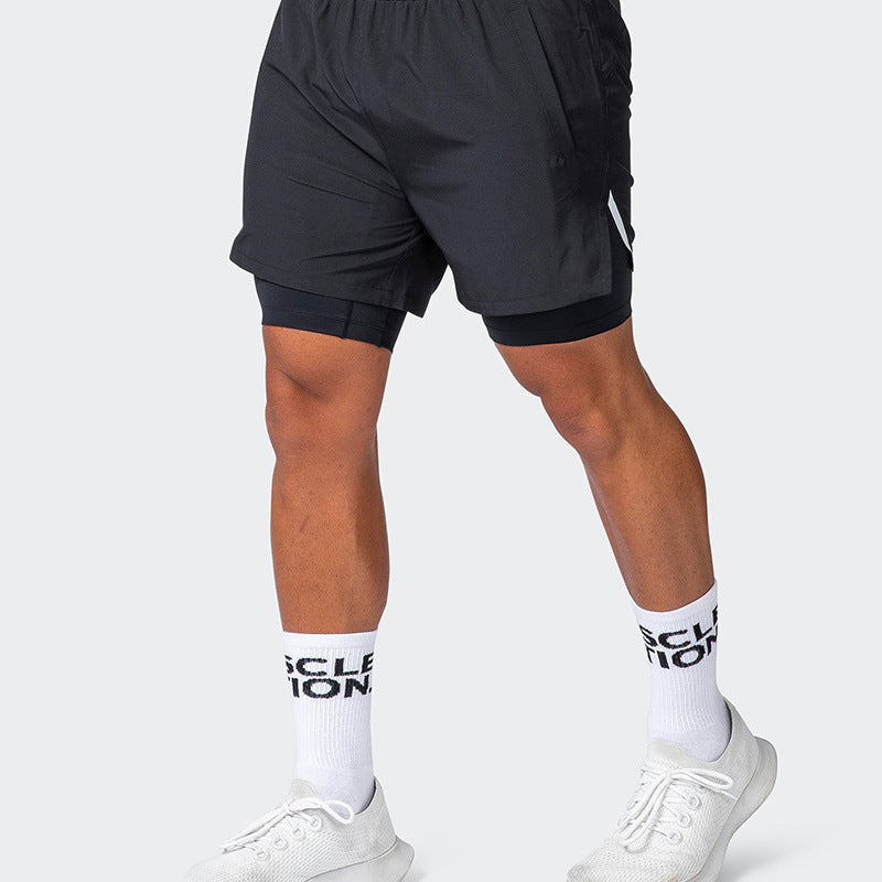 Heren Sportshort – Slanke Pasvorm – Ademend – Stretch Binnenbroek – Dubbele Laag