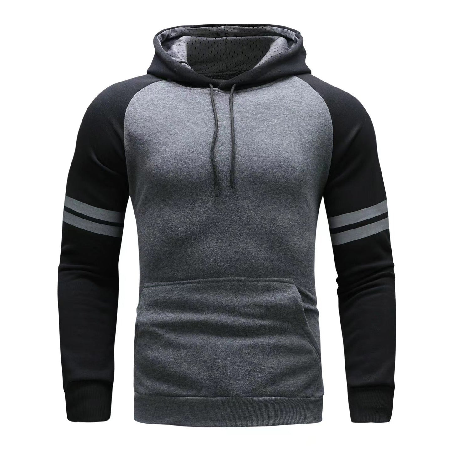 Heren Hoodie Sweatshirt – Regular Fit – Ademend Katoen – Raglan Mouwen – Sportstrepen