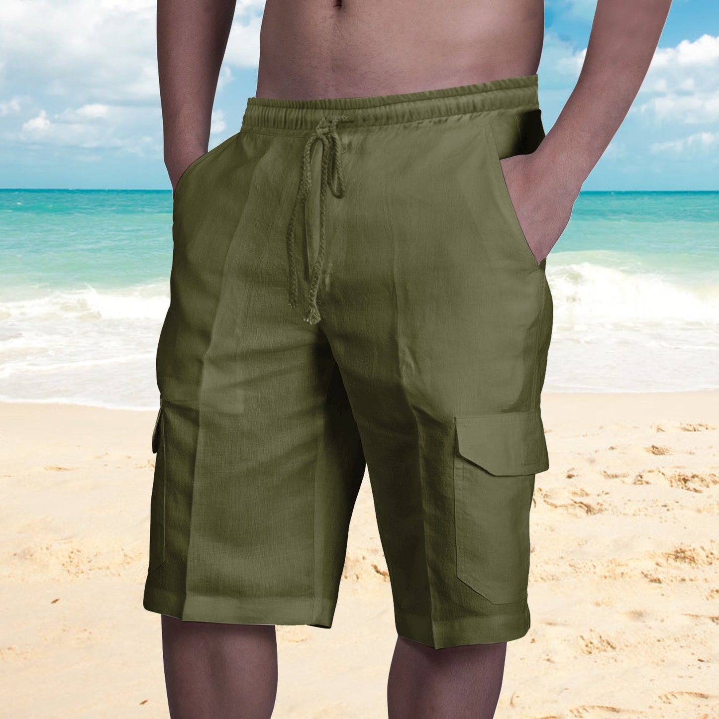 Heren cargo short – Relaxed fit – Ademend materiaal – Flapzakken – Elastische tailleband