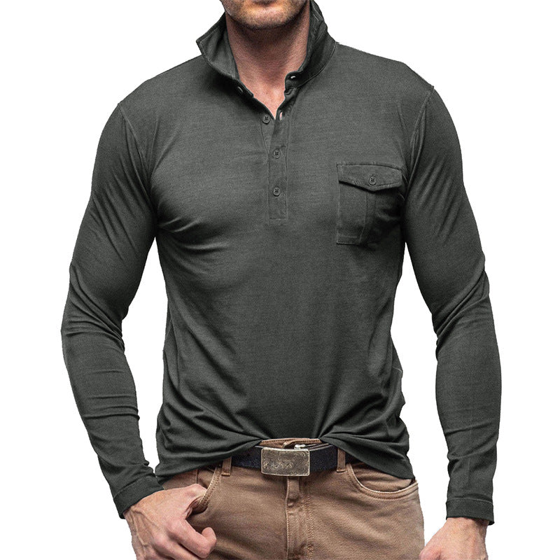 Heren Henley Polo Shirt – Katoen – Regular Fit – Lange Mouwen – Borstzak