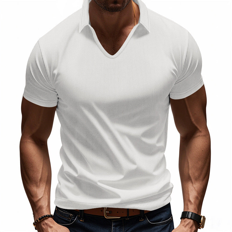 Heren Poloshirt – V-hals – Relaxte Pasvorm – Ademend Katoen – Casual Stijl