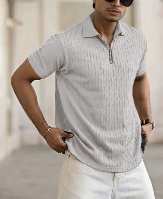 Heren Poloshirt – Regular Fit – Ademend Materiaal – Korte Rits – Textuurpatroon
