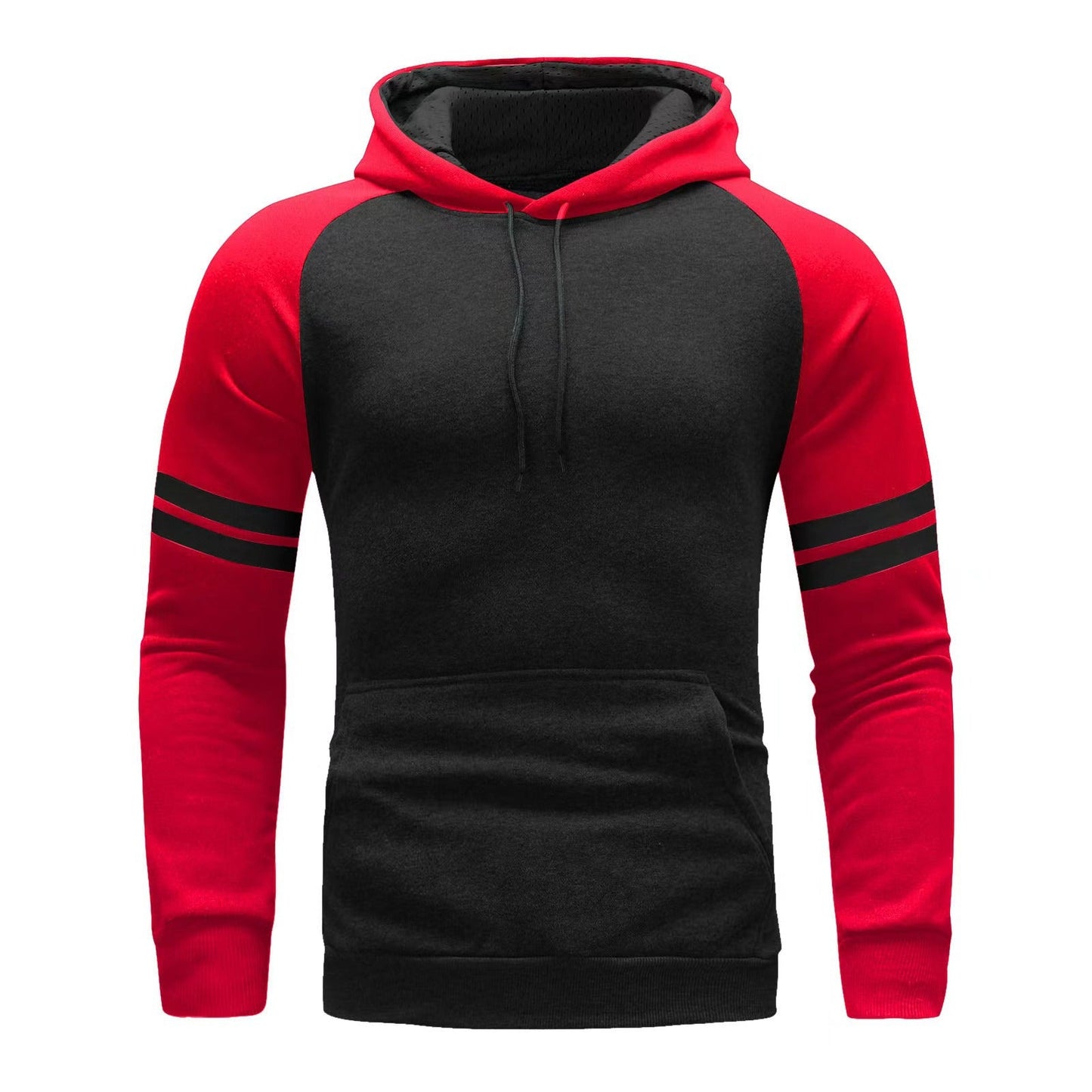 Heren Hoodie Sweatshirt – Regular Fit – Ademend Katoen – Raglan Mouwen – Sportstrepen