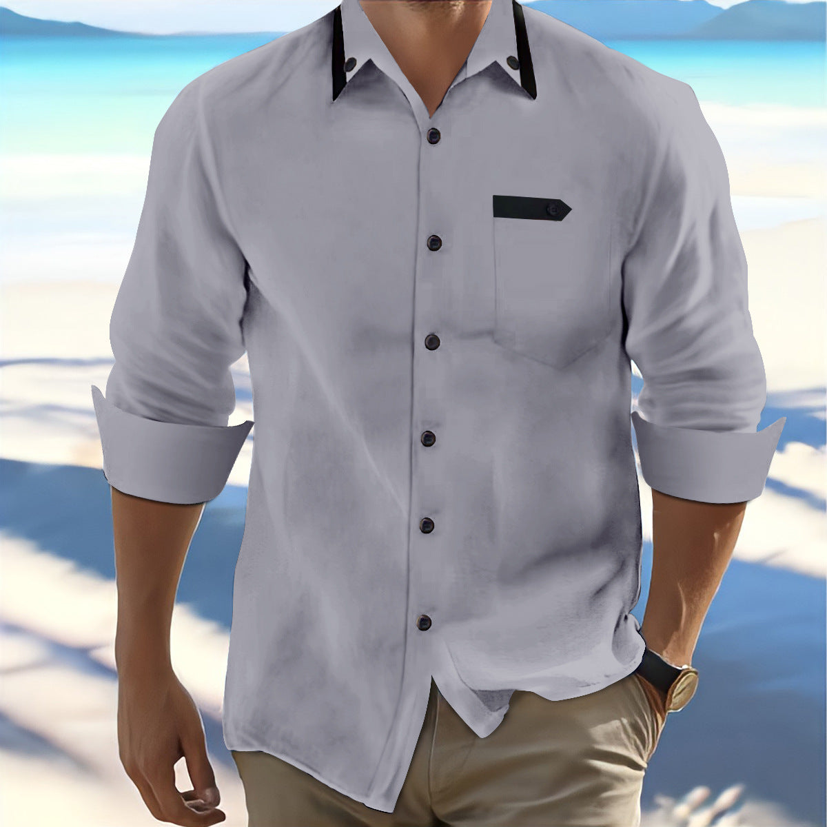 Heren Overhemd – Regular Fit – Ademende Stof – Omgeslagen Mouwen – Casual Look