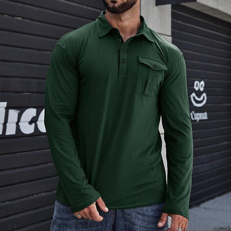 Heren Henley Polo Shirt – Katoen – Regular Fit – Lange Mouwen – Borstzak