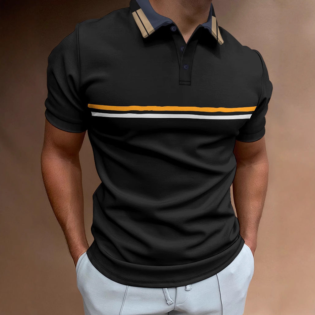 Heren polo – Slim fit – Ademende stof – Korte mouw – Gestreept borstontwerp