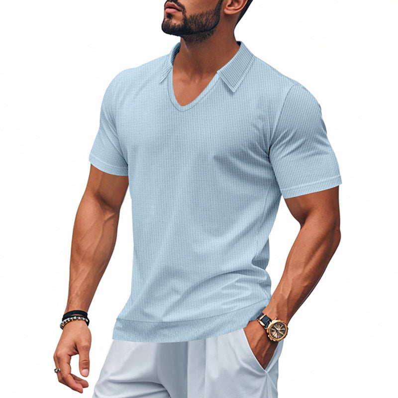 Heren Poloshirt – V-hals – Relaxte Pasvorm – Ademend Katoen – Casual Stijl