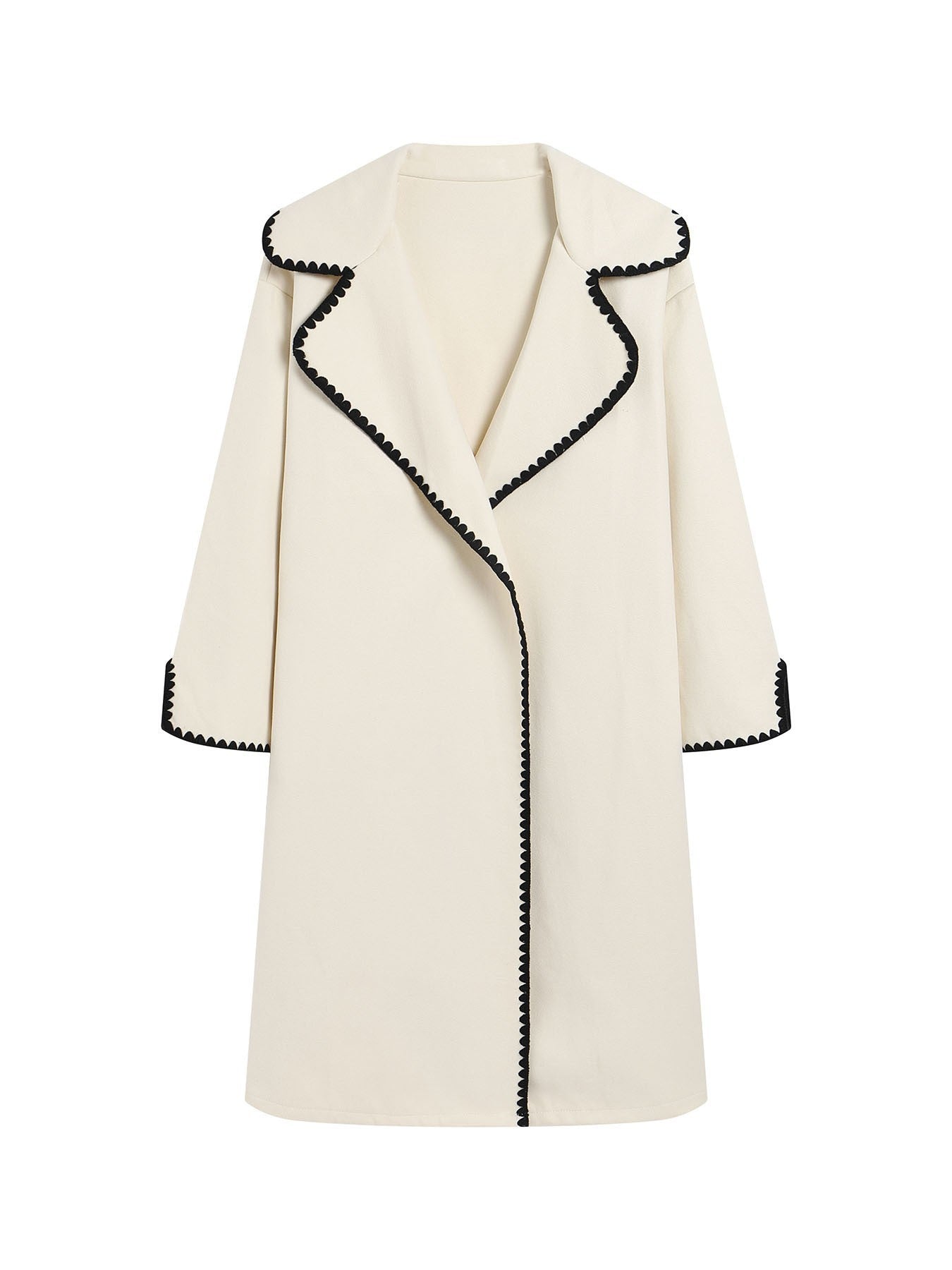 Dames Windbreaker Jas – Wol – Oversized Pasvorm – Lapel – Schelp Borduurwerk