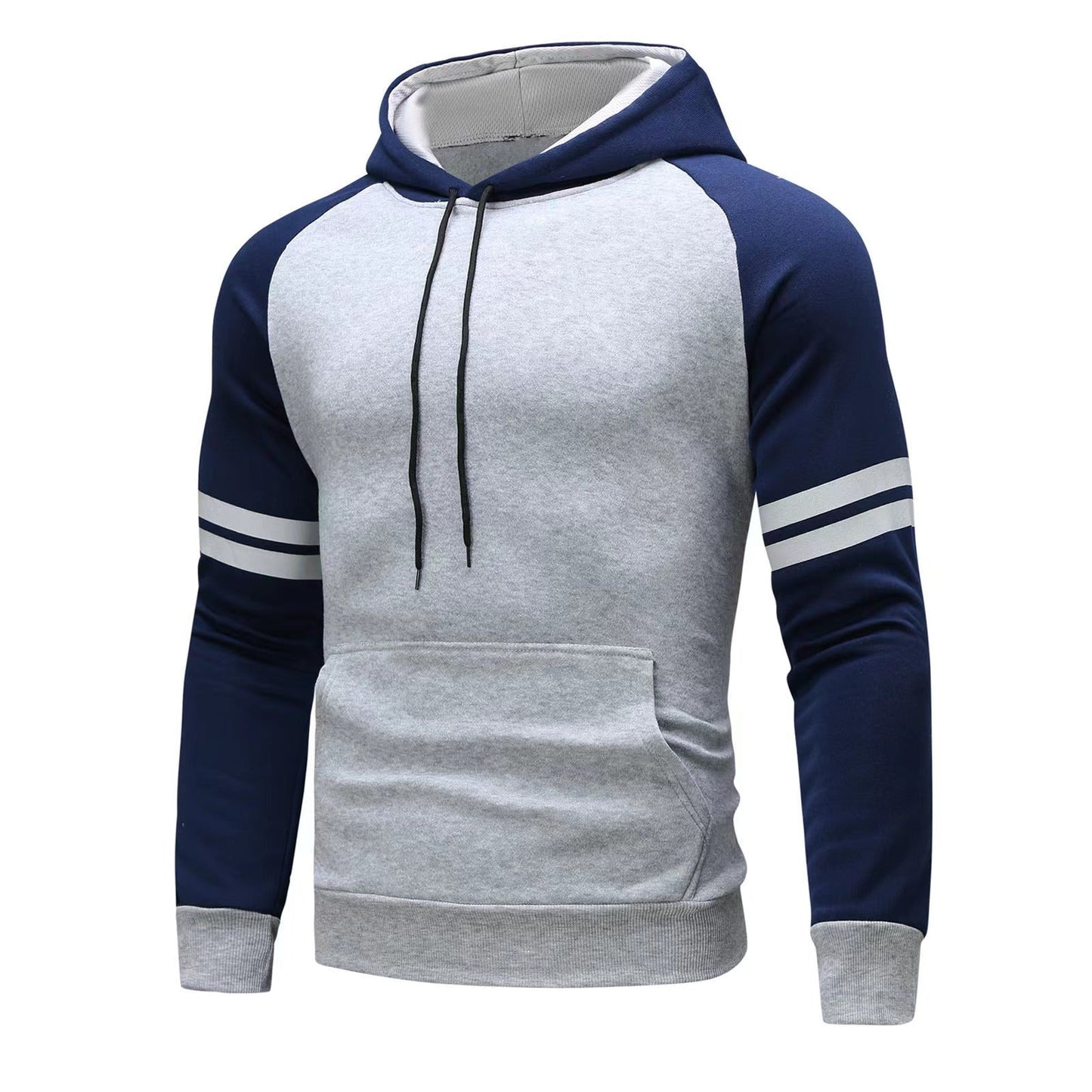 Heren Hoodie Sweatshirt – Regular Fit – Ademend Katoen – Raglan Mouwen – Sportstrepen