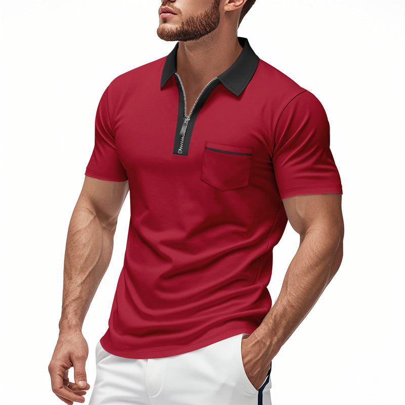 Heren Poloshirt – Slim Fit – Katoenmix – Ritssluiting – Borstzak met Accent