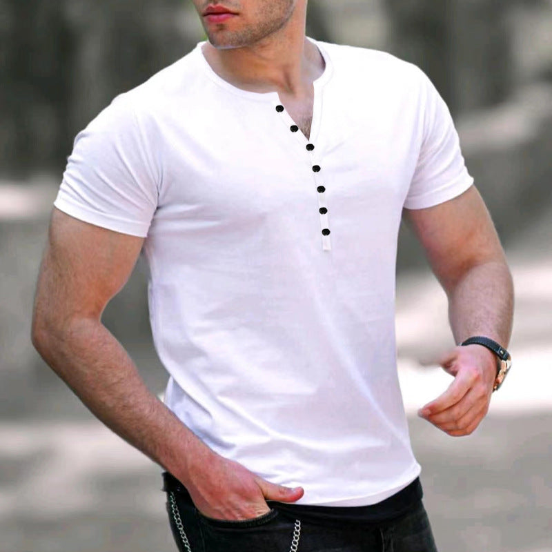 Heren Henley T-shirt – Slim Fit – Zacht Gebreid – Korte Mouw – Casual Stijl