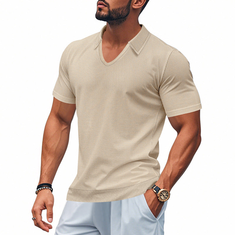 Heren Poloshirt – V-hals – Relaxte Pasvorm – Ademend Katoen – Casual Stijl