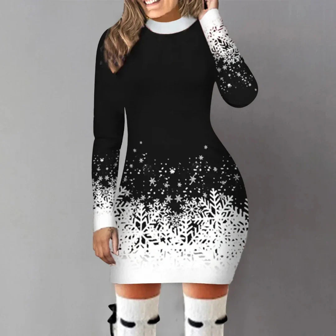 Rosalyne | Kerstjurk Met Sneeuwvlokken Print