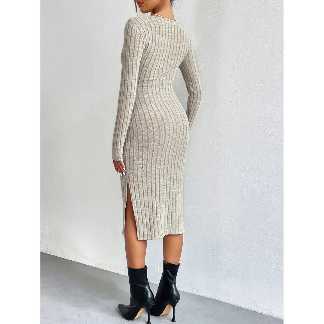 Fiona | Stijlvolle Geribbelde Midi Jurk