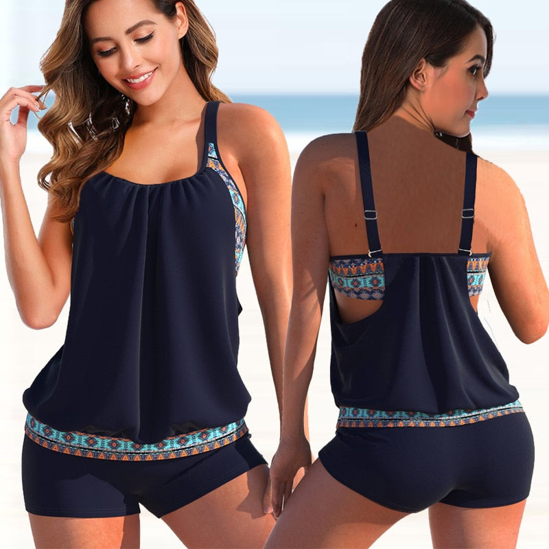 Dames Tankini Set – Blouson Top – Verstelbare Bandjes – Aansluitende Korts – Luchtige Stof
