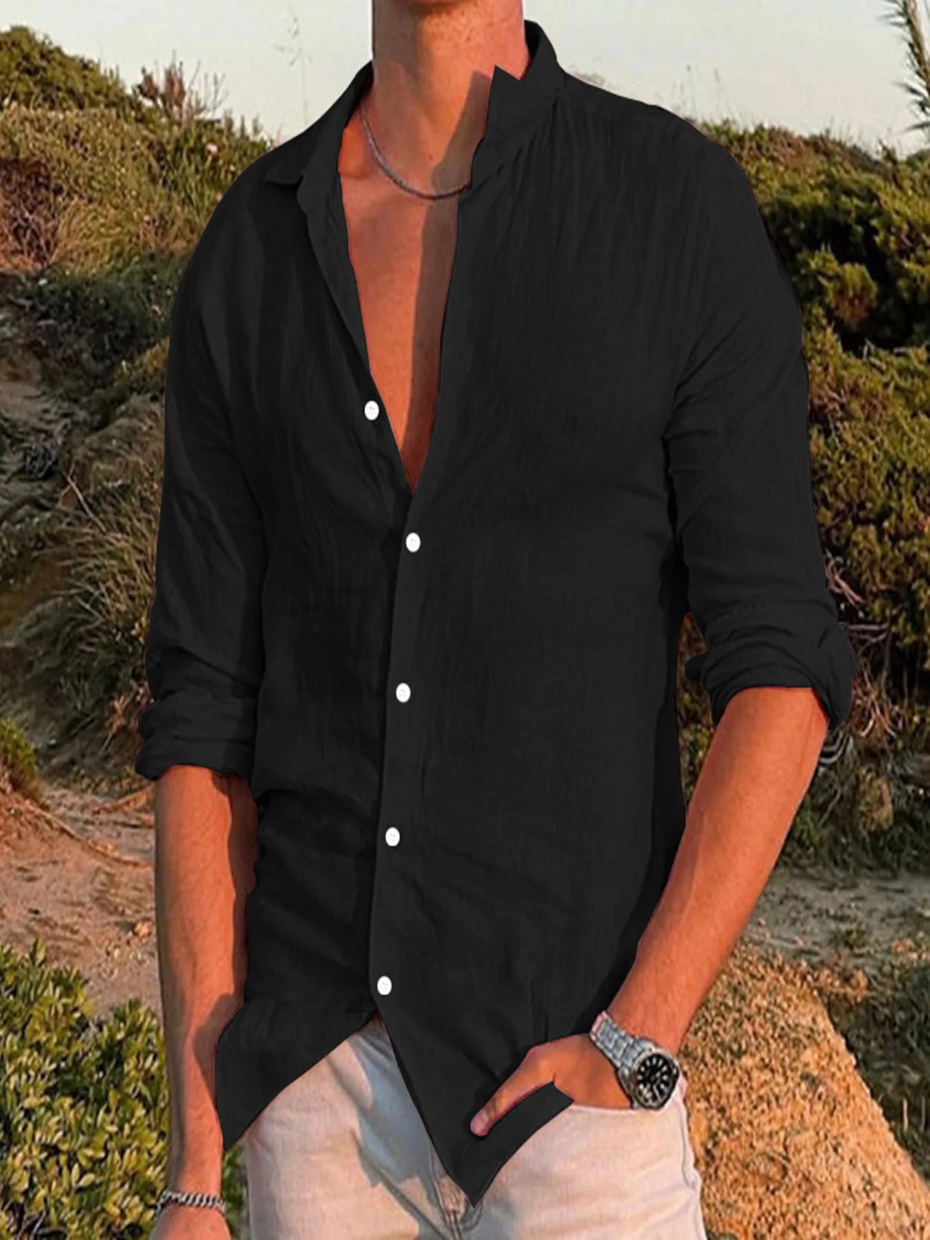 Caerwyn | Effen Lange Mouwen Shirt