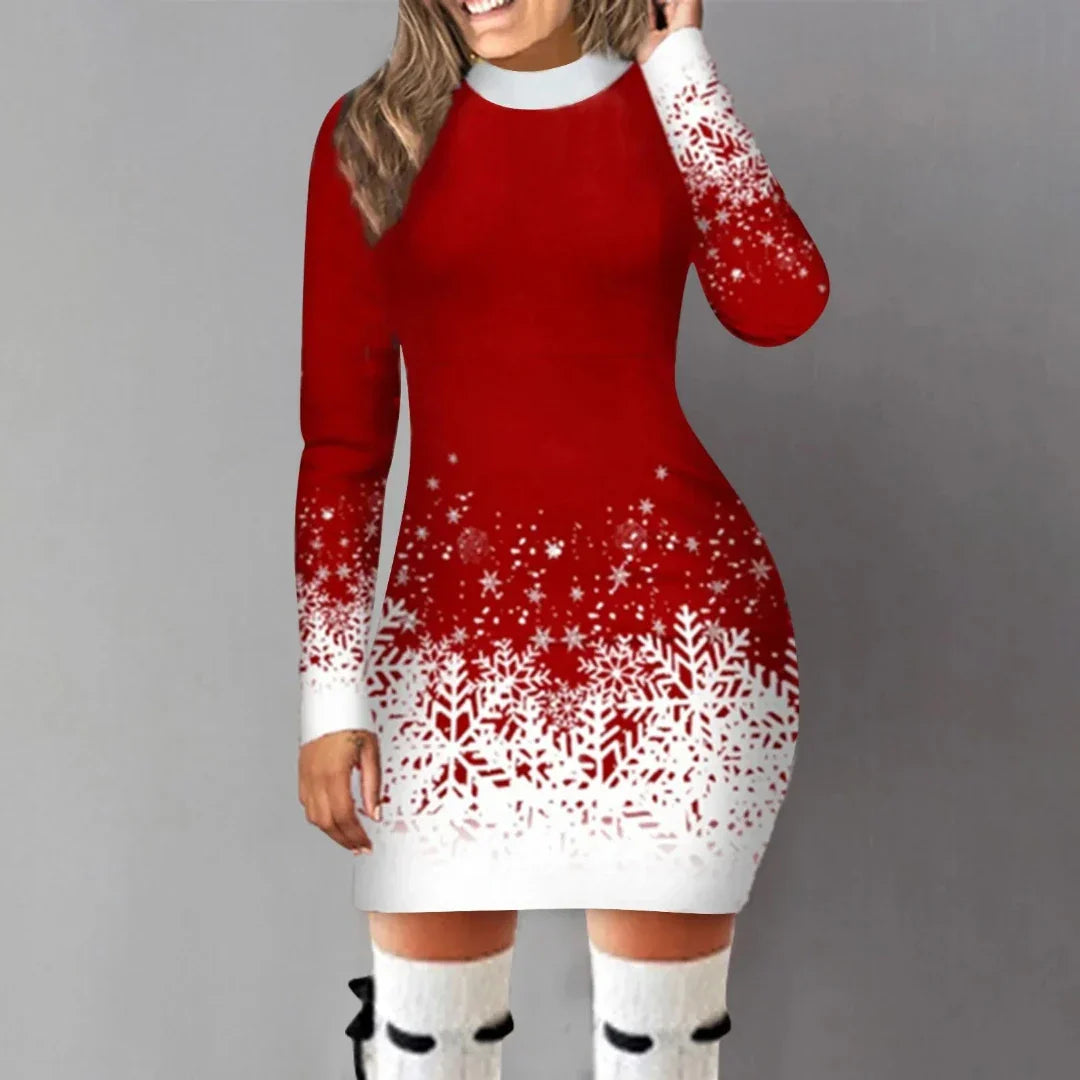 Rosalyne | Kerstjurk Met Sneeuwvlokken Print