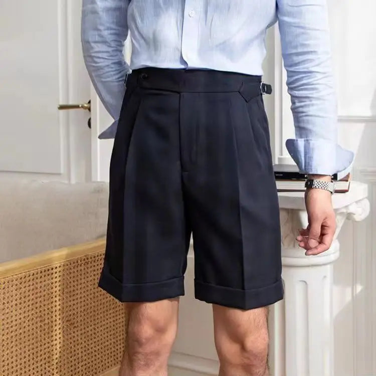 Heren Short – Pasvorm op Maat – Ademend Materiaal – Plooi Voor – Omgeslagen Zoom – Kniehoogte