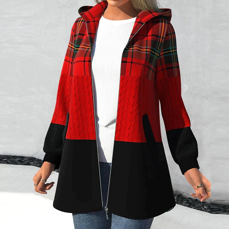 Laural | Modieuze Geruite Hoodie Jas