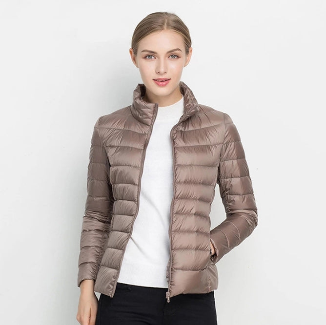 Dames Jas – Slim Fit – Lichtgewicht Gewatteerd – Hoge Kraag – Heuplengte