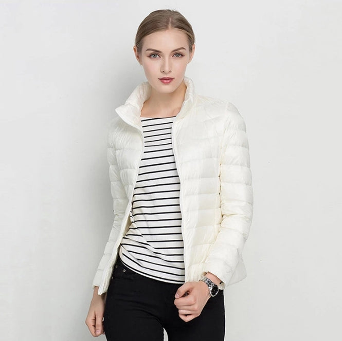 Dames Jas – Slim Fit – Lichtgewicht Gewatteerd – Hoge Kraag – Heuplengte