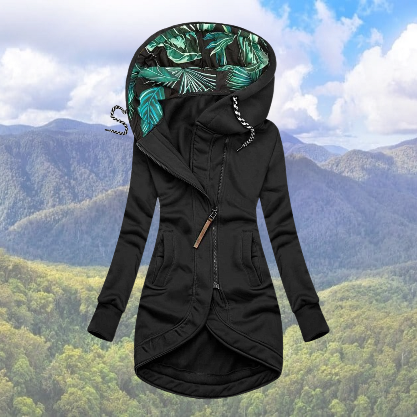 Corissa | Warme Jas met Printcapuchon