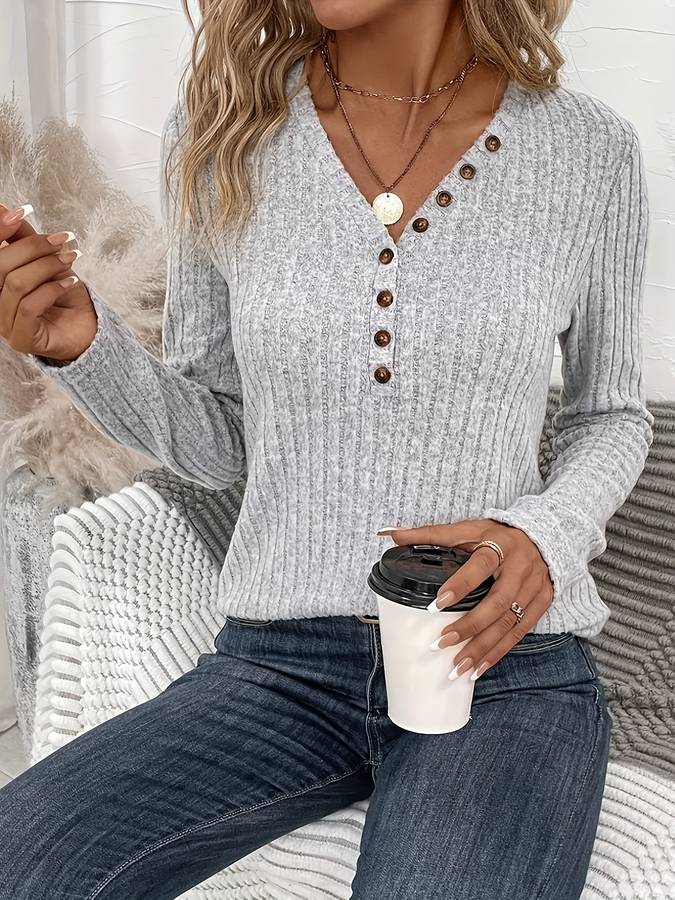Rosa | Geribbelde V-hals Top