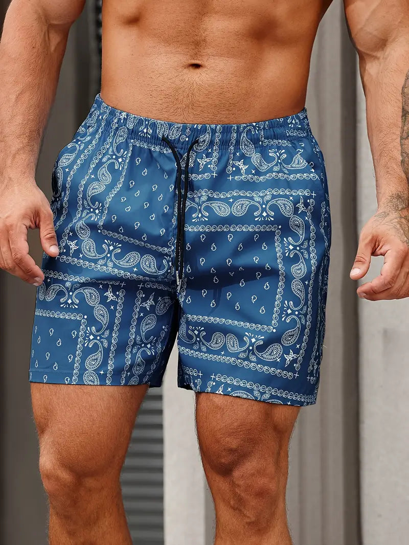 Heren Zwemshort – Sneldrogende Stof – Relaxte Pasvorm – Bandana Print – Mid-Lengte