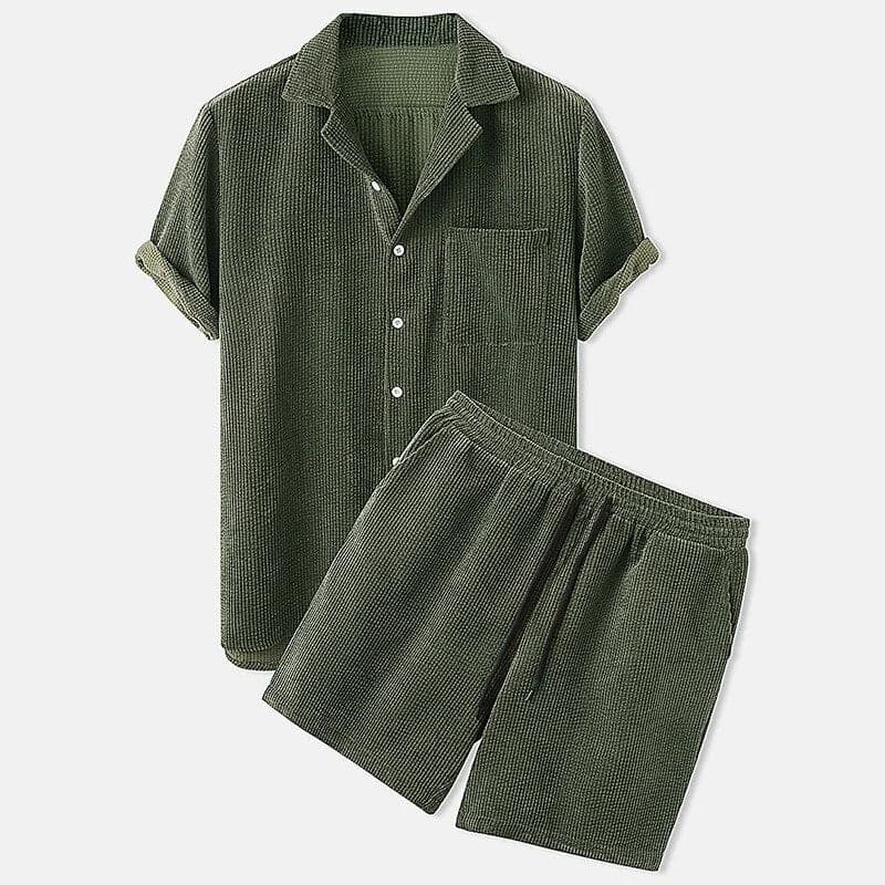 Heren set met shirt en korte broek – Relaxte Pasvorm – Ademend – Textuur casual stijl