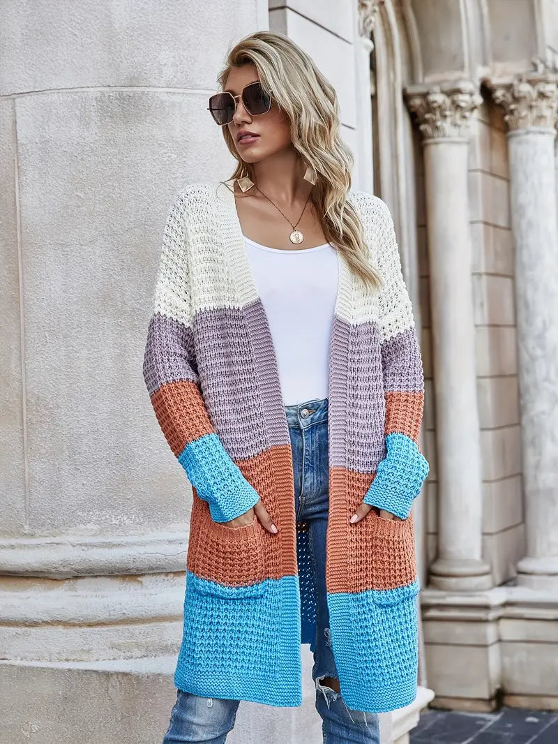 Nena | Lange Kleurblok Cardigan Dames
