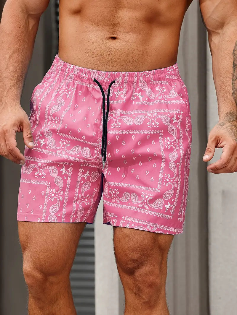 Heren Zwemshort – Sneldrogende Stof – Relaxte Pasvorm – Bandana Print – Mid-Lengte