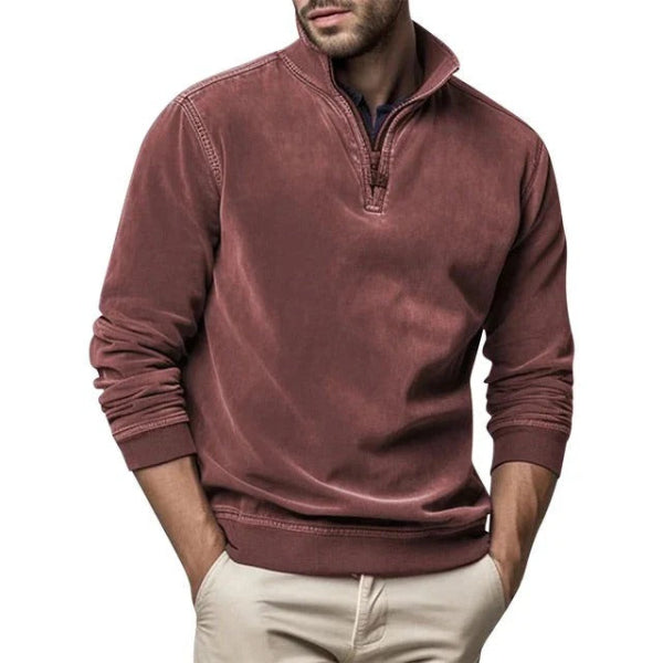 Heren Pullover – Regular Fit – Zachte Fleece Textuur – Kwart Ritskraag