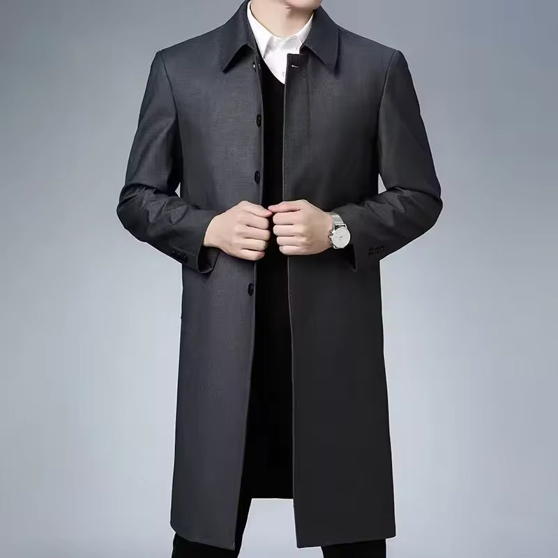 Heren Lange Jas – Tailored Fit – Wol Look – Knopen – Klassieke Revers – Formeel