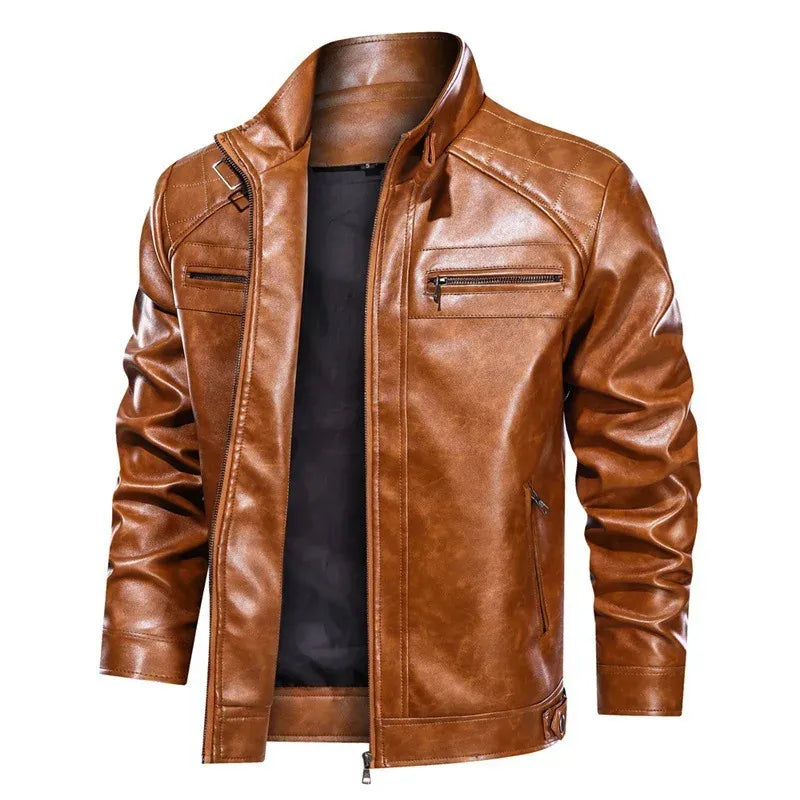 Heren Bikerjack – Slim Fit – Quilted Schouders – Ritsdetails – Leren Look
