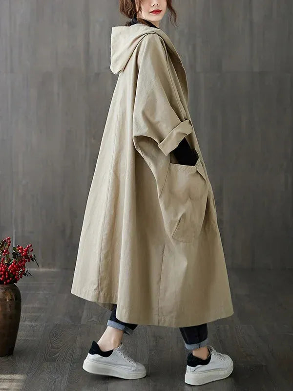 Dames trenchcoat – Oversized pasvorm – Waterdicht met capuchon – Lange casual stijl