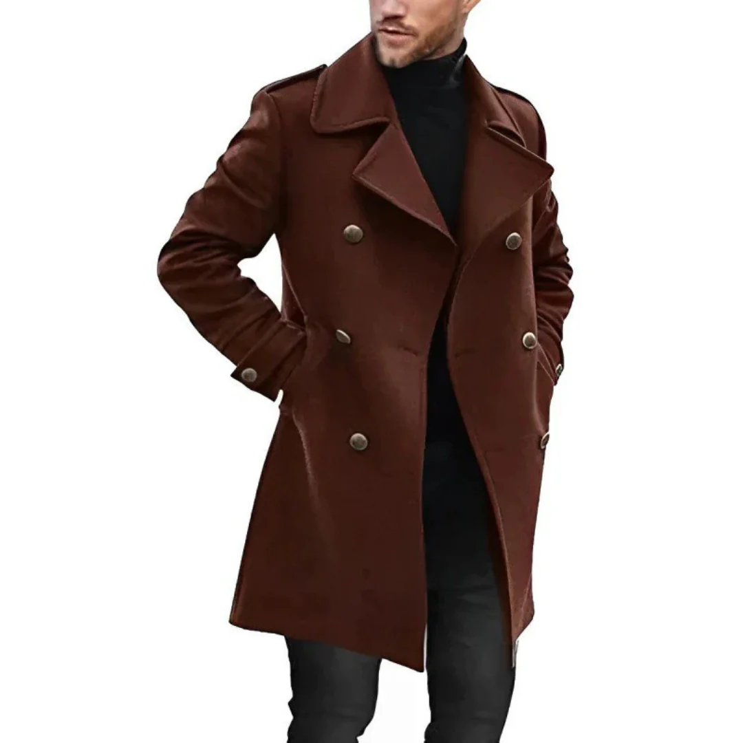 Heren trenchcoat – Wolmix – Getailleerd model – Dubbelrijig – Middellange lengte