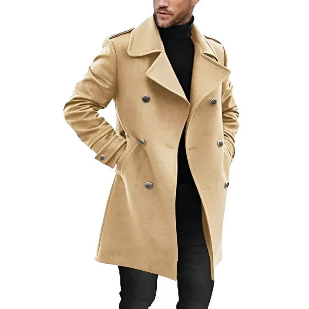 Heren trenchcoat – Wolmix – Getailleerd model – Dubbelrijig – Middellange lengte