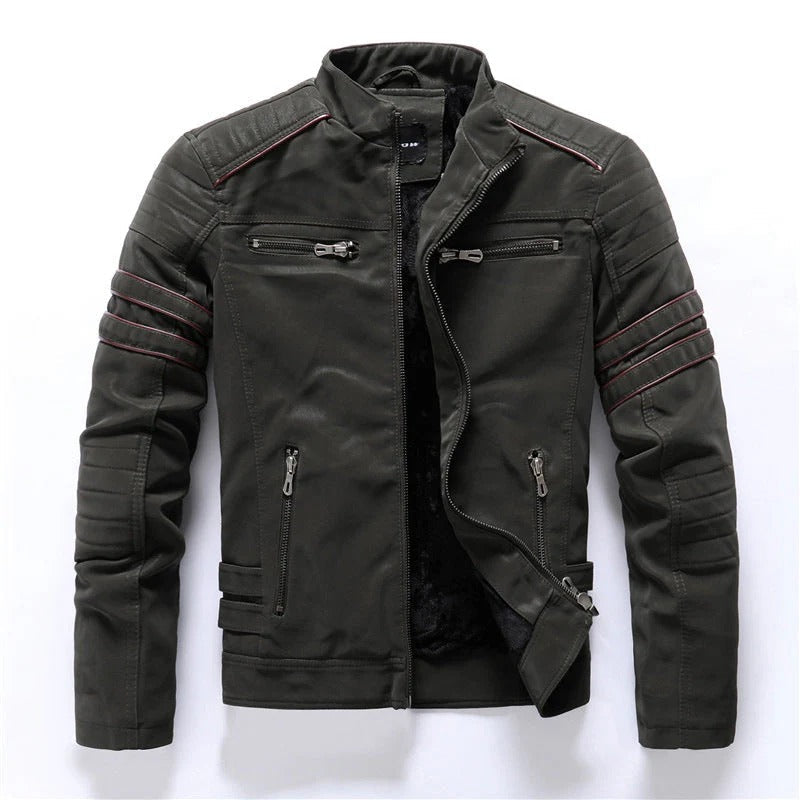 Heren Bikerjack – Slim Fit – Gewatteerde Schouders – Rits – Opstaande Kraag