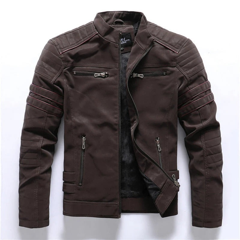 Heren Bikerjack – Slim Fit – Gewatteerde Schouders – Rits – Opstaande Kraag
