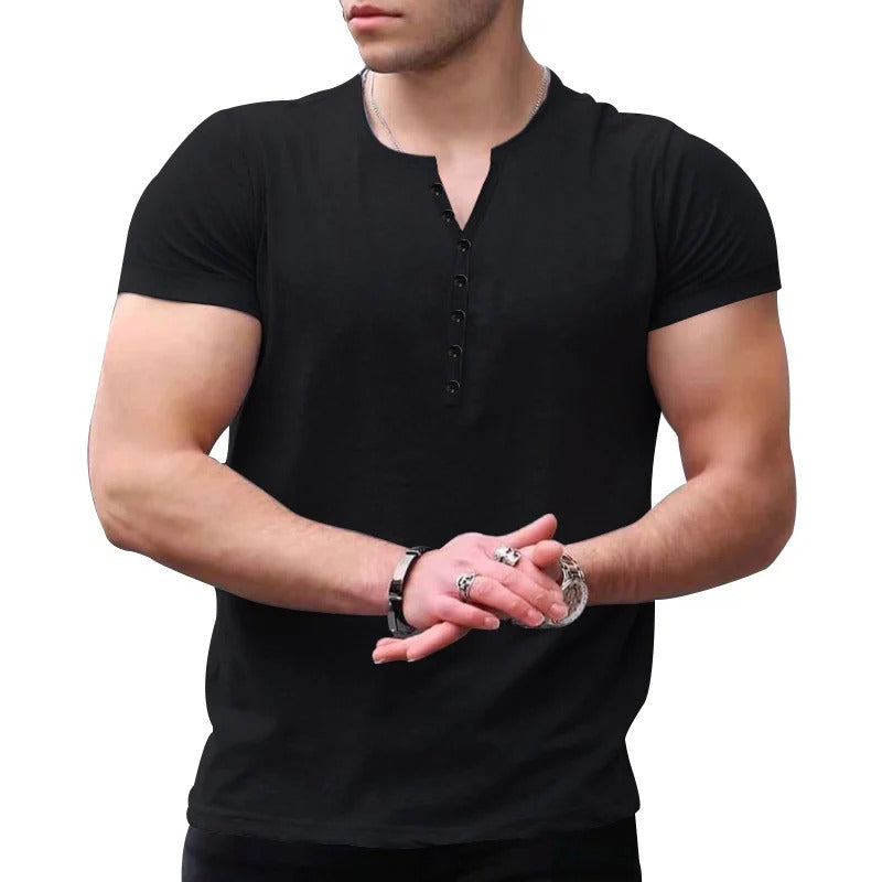 Heren Henley T-shirt – Slim Fit – Zacht Gebreid – Korte Mouw – Casual Stijl