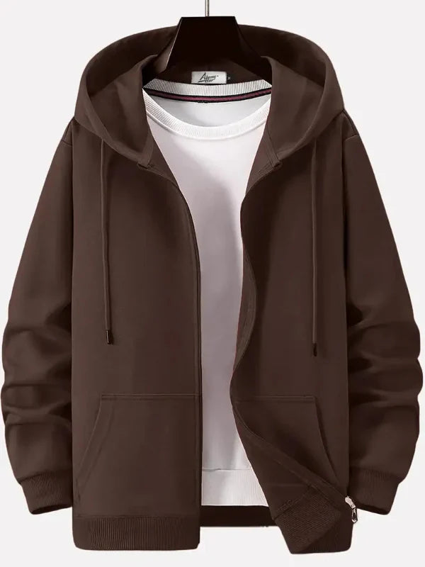 Heren Hoodie met Rits – Relaxed Fit – Katoenmix – Capuchon met Trekkoord – Zak vooraan