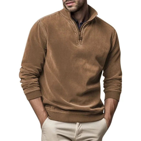 Heren Pullover – Regular Fit – Zachte Fleece Textuur – Kwart Ritskraag