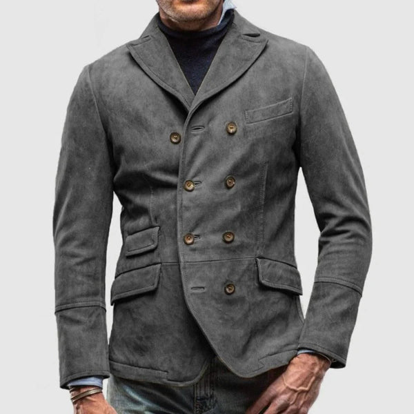 Heren Blazer – Slim Fit – Suède Look – Double-Breasted – Structuur – Reverskraag