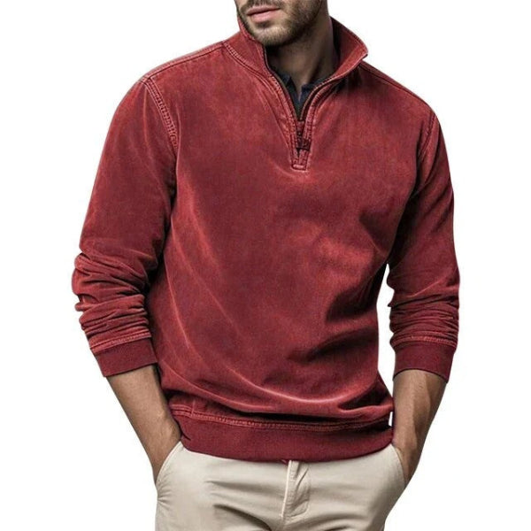 Heren Pullover – Regular Fit – Zachte Fleece Textuur – Kwart Ritskraag